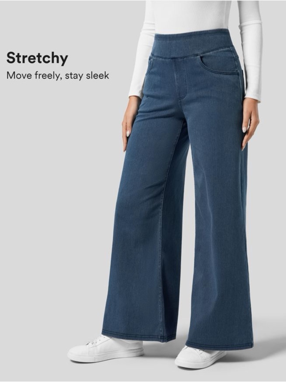 HALARA Wide-Leg Stretch Jeans in Navy Blue